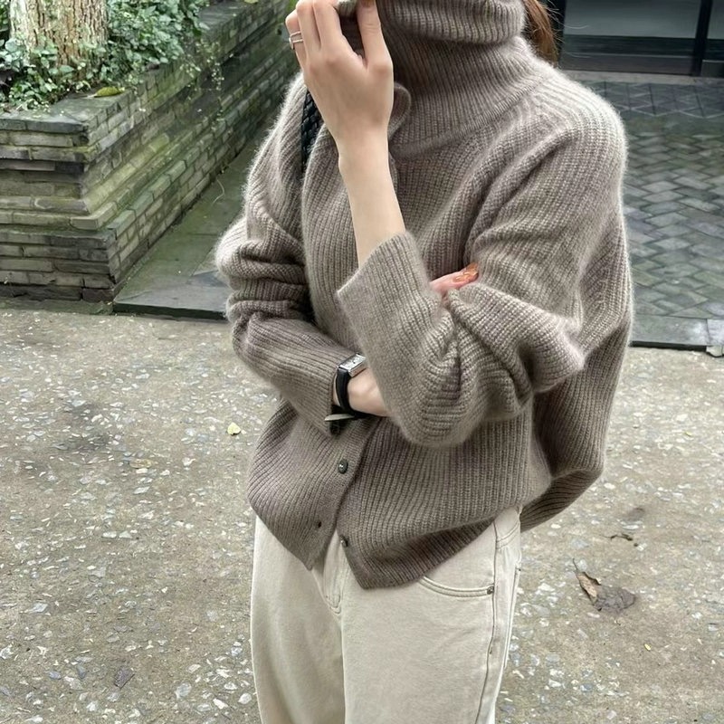 Turtleneck Cardigan Ladies 100 - Wool Coat Peacoat 评论和价格